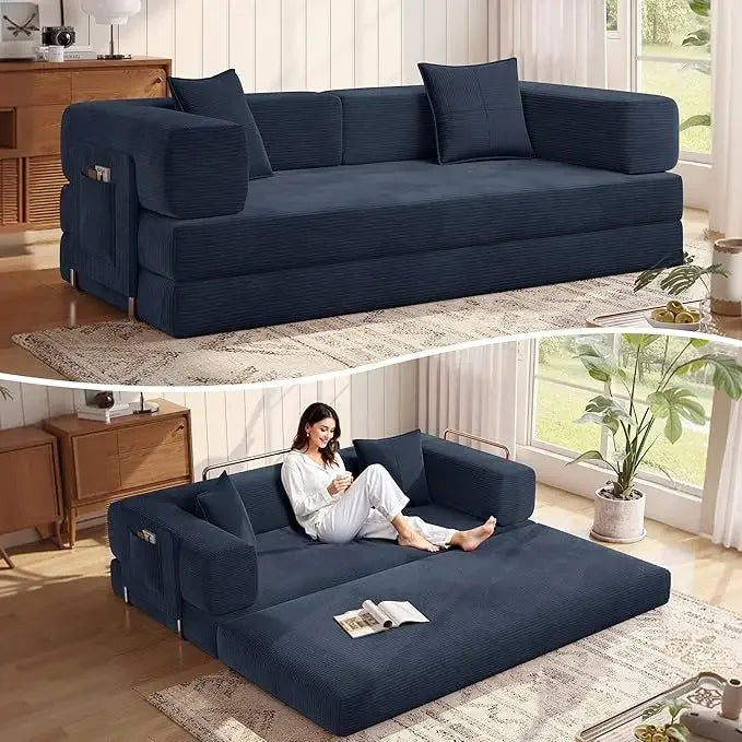MoonSpeak 78.8''Sleeper Couch Bed for Livingroom,Convertible Modular Sofa with Armrest Pillow,Modular Foldable Corduroy Couches
