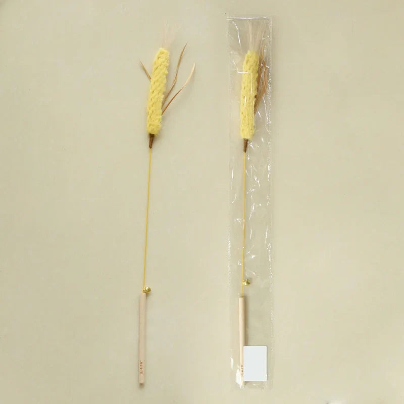 Cat Barley Teaser Wand Kitty Interactive Toy Wheat Ears Kitten Funny Feather Colorful Rod Teaser Wand Pet Cat Supplies Accessory