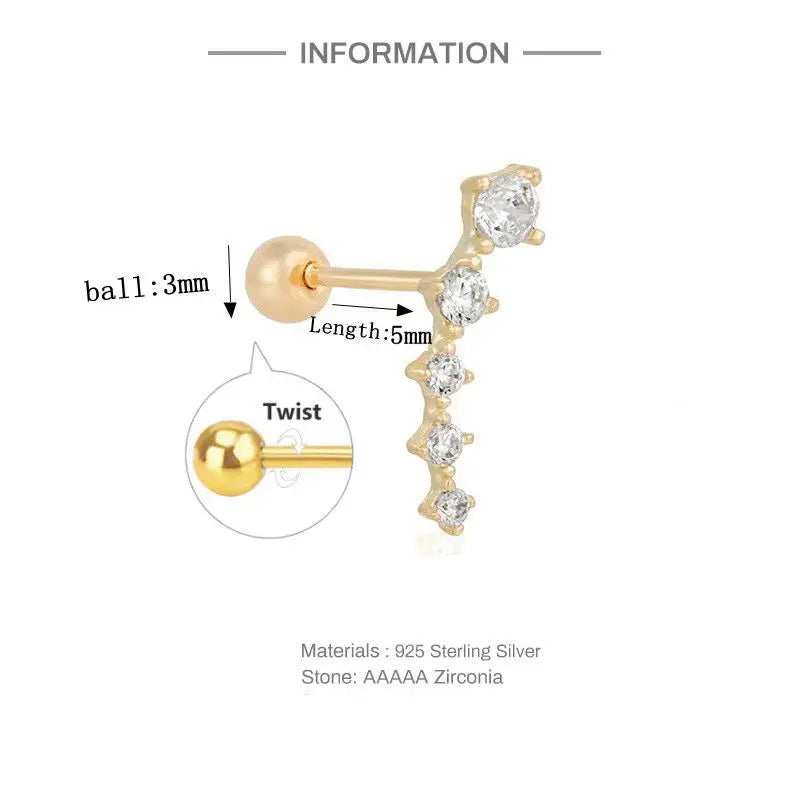 925 Sterling Silver Fine Jewelry Anti-allergic Ear Buckle Moon Stud Earring For Woman Wedding Anniversary Piercing Pendientes