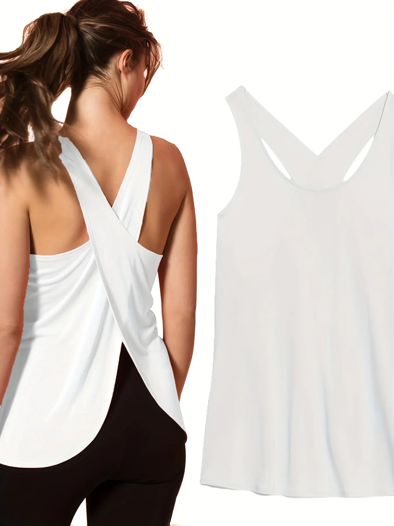 Women's Activewear: Solid Wrap Back Sports Tank Tops - Sleeveless, Breathable & Asymmetrical Hem Fit - Perfect For Fitness & Wor