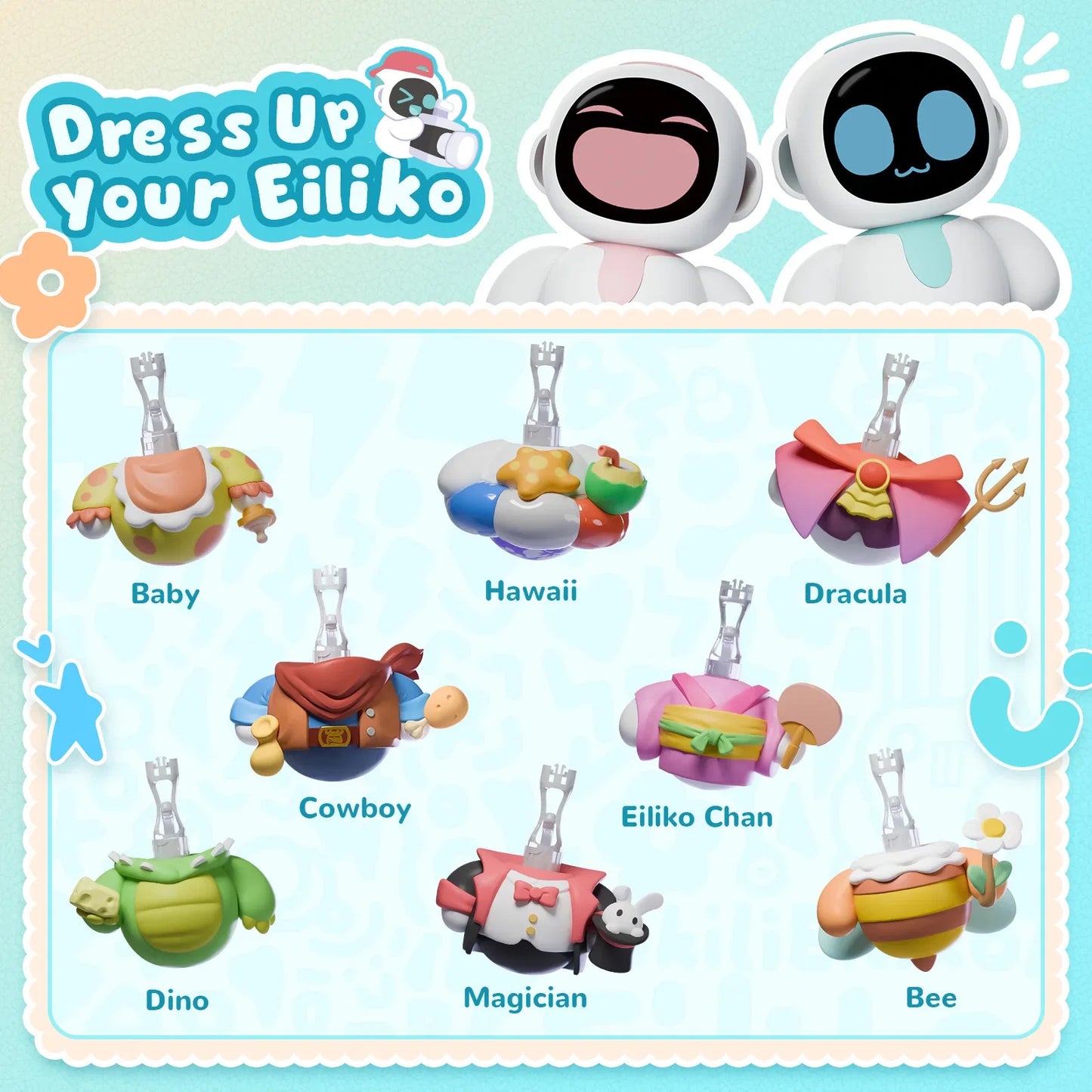 Eiliko Aquamarine – Tiny AI Charm Robot with Voice Chat, Emotional Responses, Themed Body Swap, Outfit-Matching, Perfect Companion for Couples, Best Friends & Kids