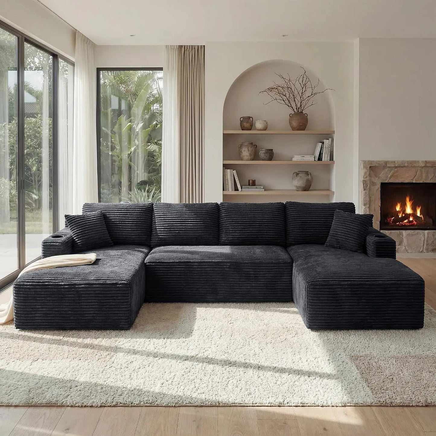 125" Oversized Cloud Boneless Couch with Chaise, Modern Modular Sofa with Deep Seat, Corduroy Upholstered U Shaped, Customized