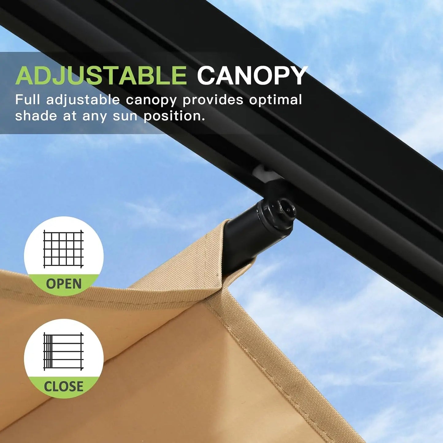 10'x12' Outdoor Retractable Pergola, Upgraded Adjustable Sun Shade Canopy, Sturdy Metal Gazebo for Modern Backyard,, Custom