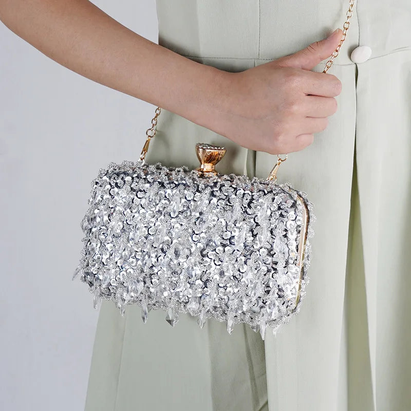 2024 New Women's Evening Bags Fashion Luxury Sequin Beaded Banquet Handbags Clutches Ladies Chain Small Shoulder Bag Purses