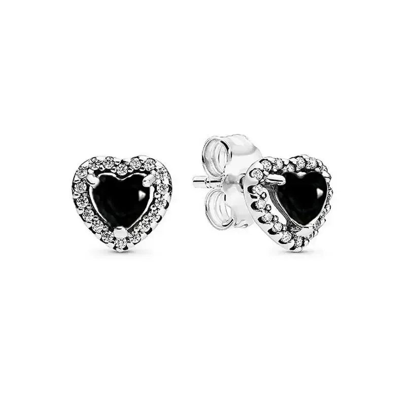 100%925 Pure Silver Classic Water-Drop Heart-Shaped Round Stud