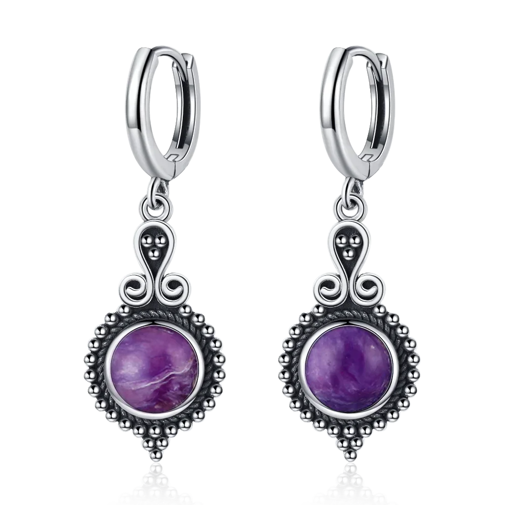 New Elegant Natural Kyanite 925 Sterling Silver Drop Earrings for Women Vintage Jewelry Wedding Engagement Hoop Earrings Gifts