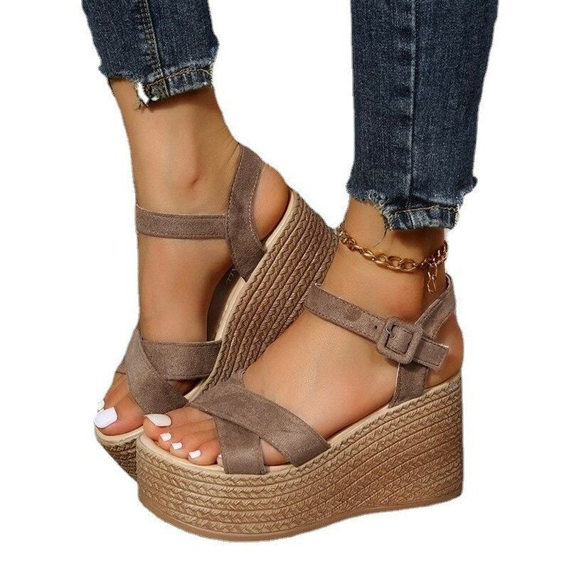 Sexy Roman Sandals Buckle Open Toe 2022 Summer New Anti-Slip Waterproof Cozy Beach Shoes Cross Tie Wedge Fashion Sandalias Mujer