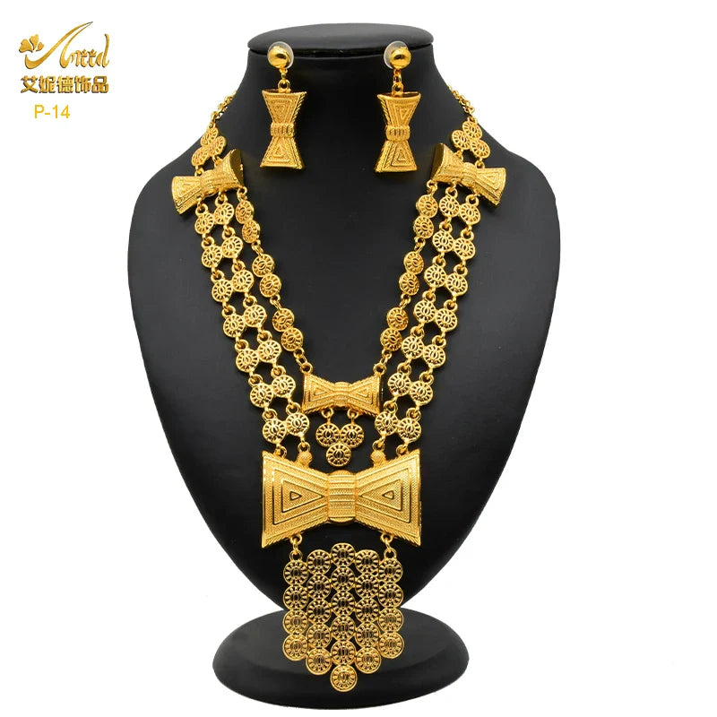 ANIID African 24K Gold Plated Jewelry Sets For Women 2PCS Set