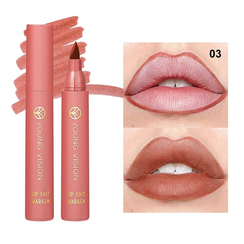 Lip Tint Marker Lip Stain Liquid lipstick with Nude Matte Shades Lip Liner and Stick 2-in-1 Long Wearing and Waterproof
