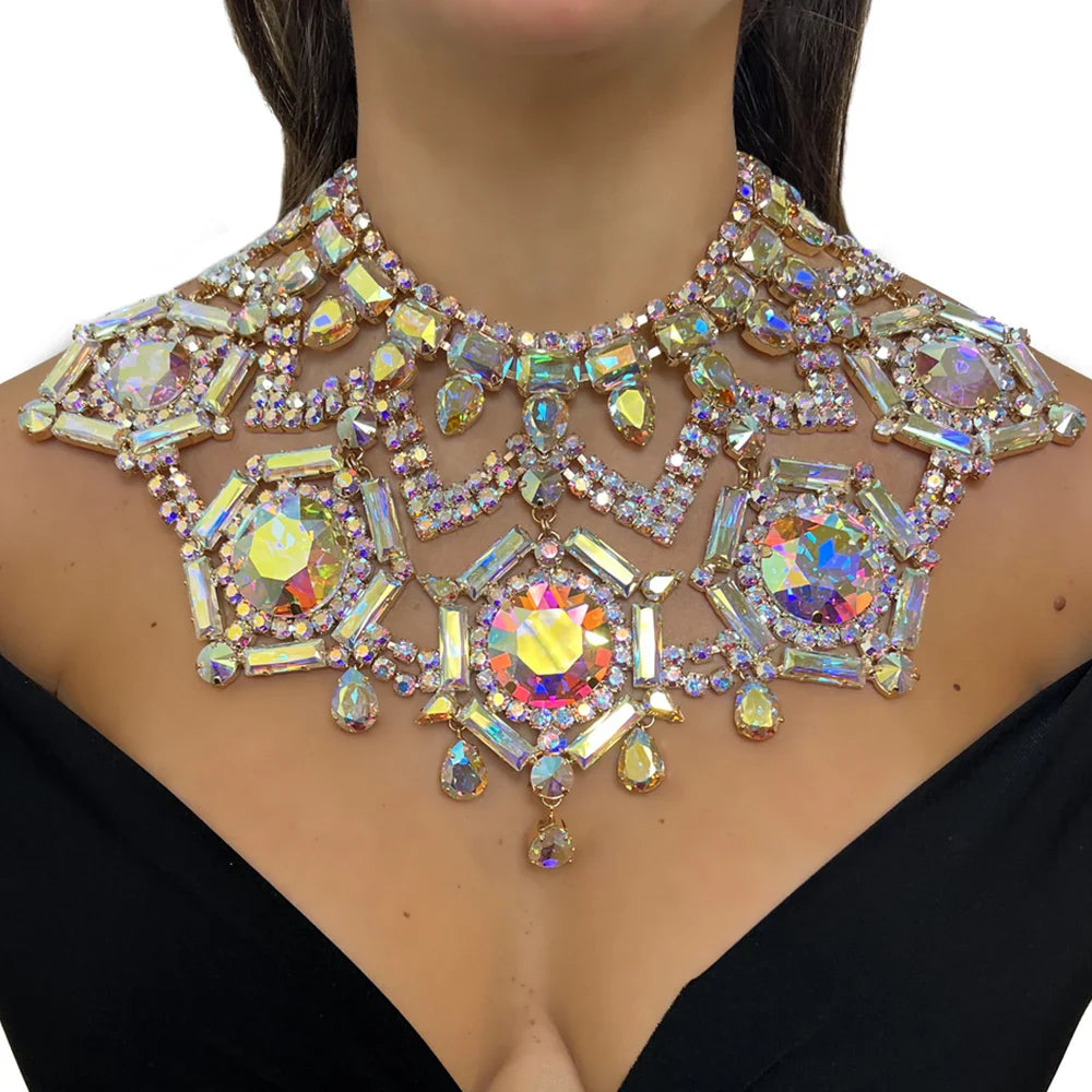 AB Color Geometric Necklace Personalised Dancing Irregular Accessories Exaggerated Jewelry Luxury Crystal Oversize Y2k