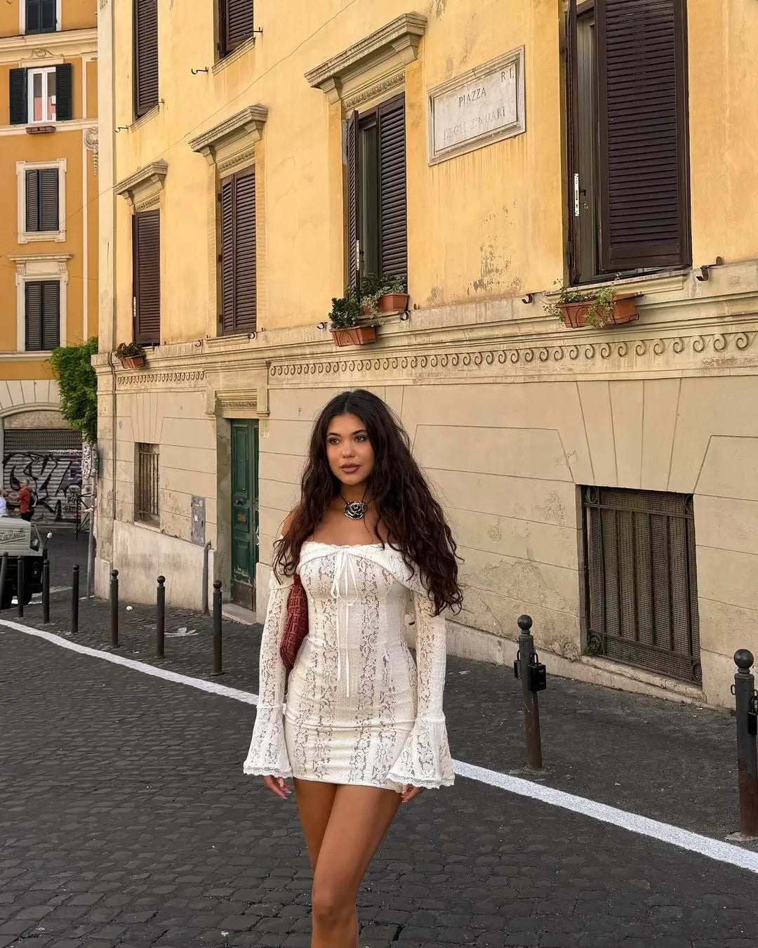 Hollow Out Lace Backless Slim Long Dress Women Strapless Lace Up Off Shoulder Dresses Chic 2025 New Sexy Female Party Club Robes