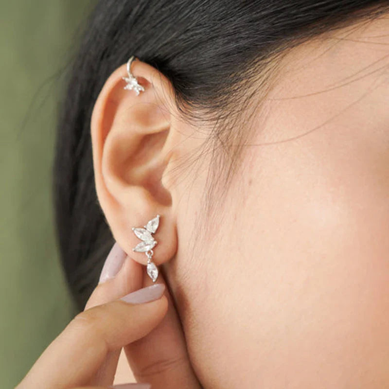 925 Sterling Silver Ear Needle Geometric Zircon Metal Earrings for women Shiny Crystal Luxury Small Stud Fashion Wedding Jewelry