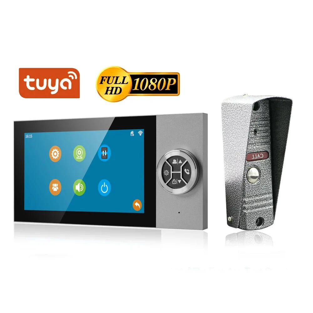 7Inch 4-Wired AHD WIFI Video Door Phone Intercom 1080P HD Visual Doorbell with Tuya APP Remote Control And Peephole Viewer
