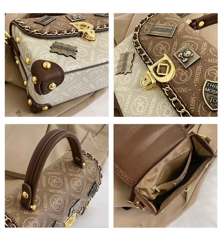Women's Retro PU Leather Shoulder Bag Fashion Chain Handbag Crossbody for Daily Use