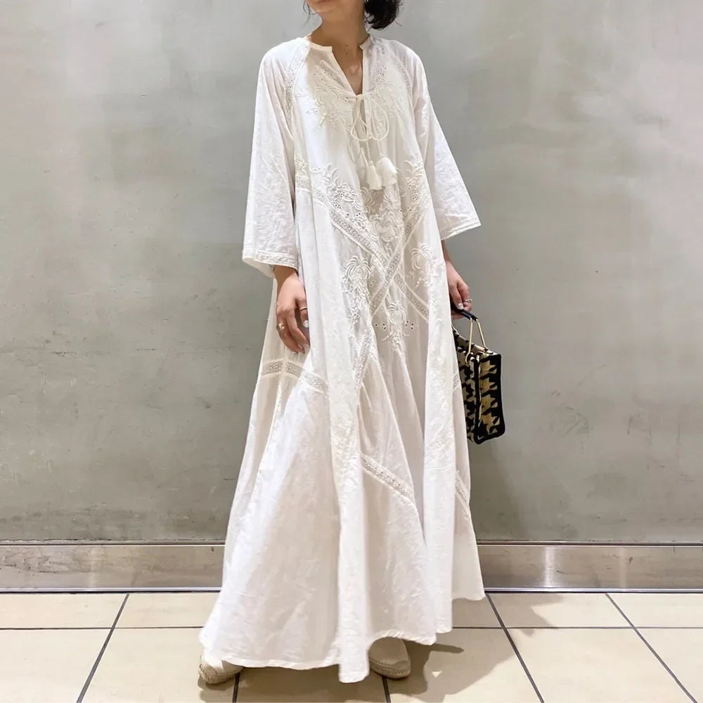 Elegant Loose-fit Vintage A- line Dress For Women New Summer 2024 Japanese Style Single Shoulder Strap Dresses