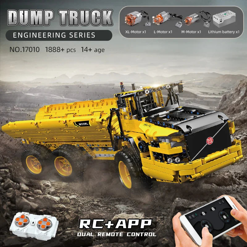 Mould King 17010 Technical Car Toys The APP&RC Motorized MOC-8002 RC Dump Truck Model Building Blocks Kids Christmas Gifts