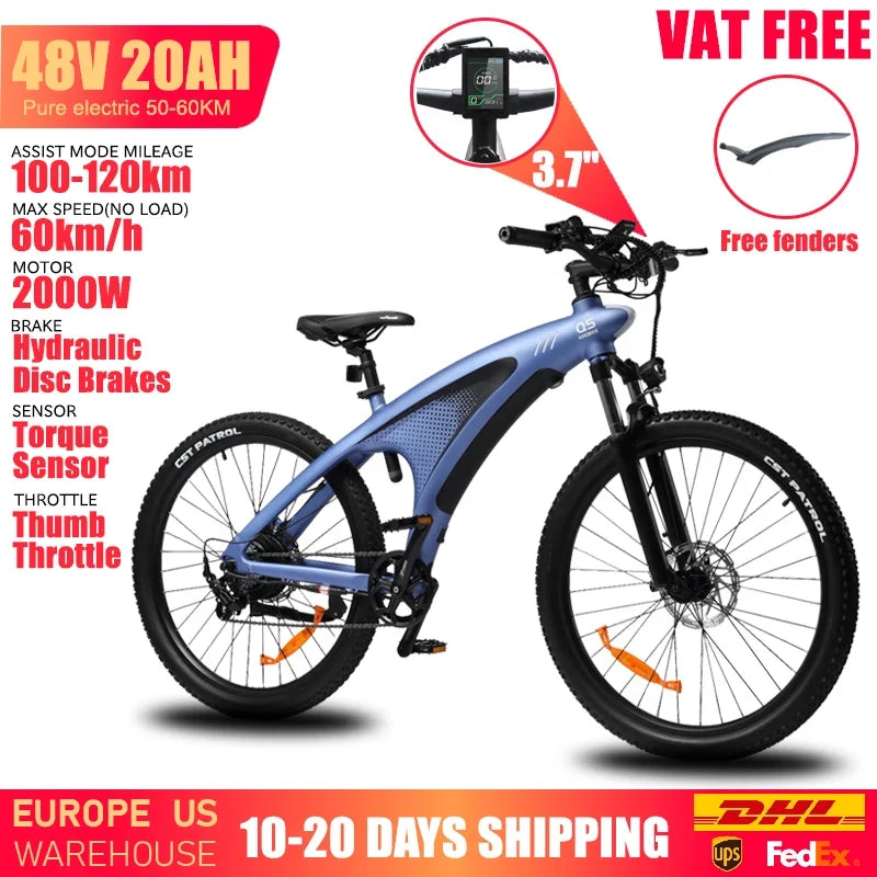 HUANCI Q5 Electric Bike for Adults 2000W Off-road Tire E Bike 48V 20Ah Battery 60KM/H Electric Bicycle for Commuting Long Range