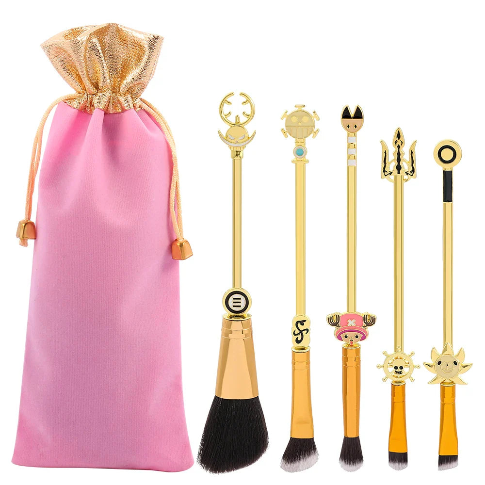 5pcs/set Anime ONE PIECE Tony Tony Chopper Cartoon Magic Wand Makeup Brush Metal Handle Cosplay Makeup Tools With Velvet Bag