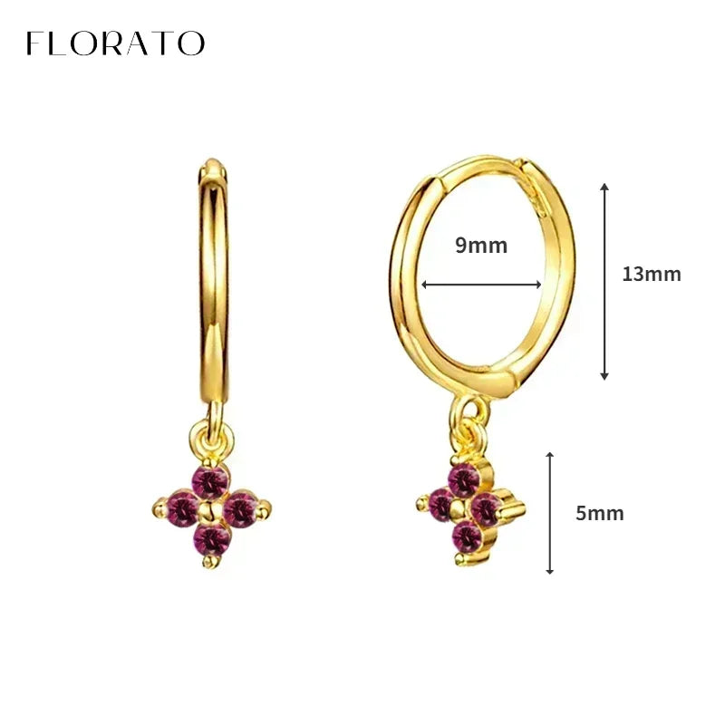 925 Sterling Silver Ear Needle Rose colors Zircon Hoop Geometric Pendant Earrings for women Luxury Fashion Wedding Jewellery2023