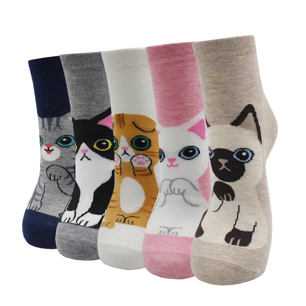 5 Pairs Fashion Colorful Kawaii Cute Cartoon Cotton Women Socks Harajuku Korean Halloween Cat Dog Owl Duck Fox Girl Socks