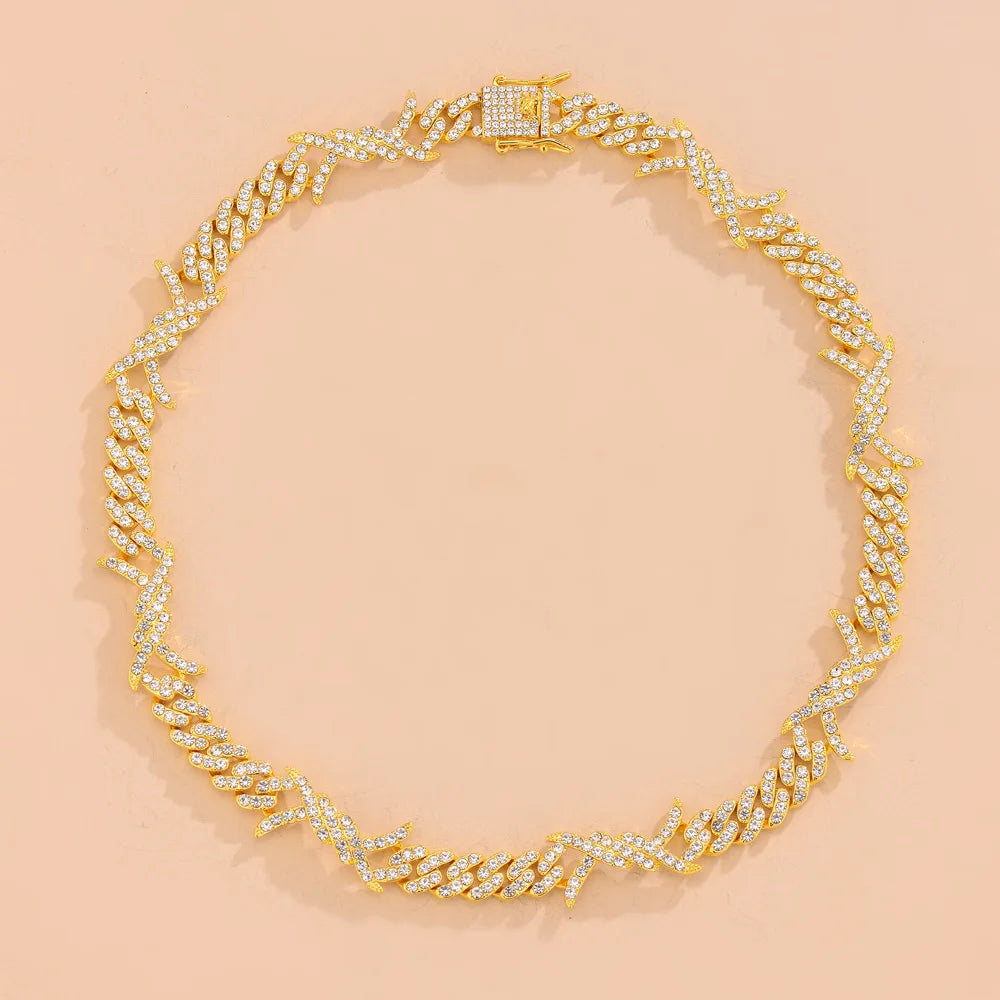 Interlocked Paved Curb Chain Choker Hip Hop Elegant European Style Women Dating Daily Sparkling Neck Accessories