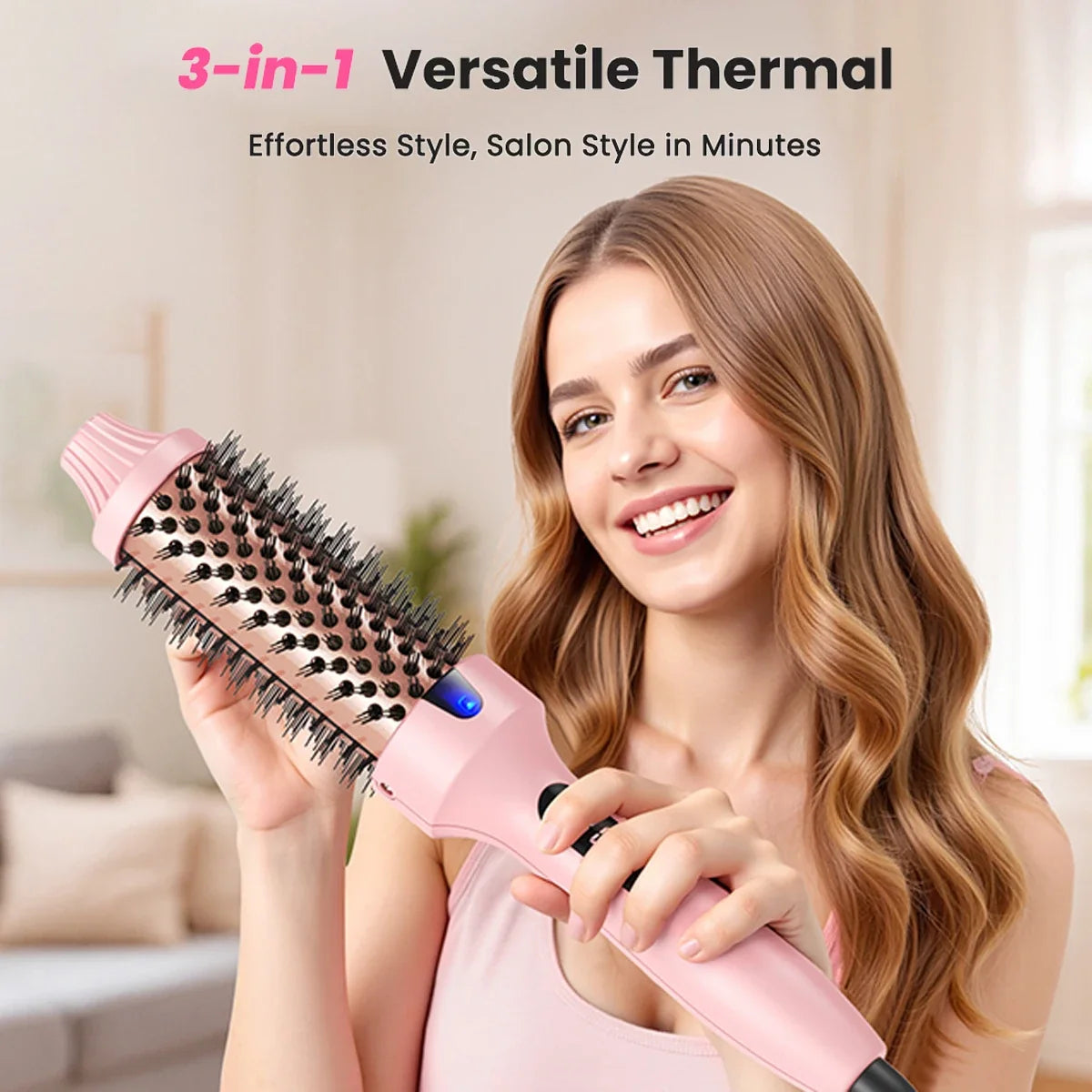 PTC Heated Curling Iron Brush 38mm Thermal Round Brush Anti Scald Hair Styler Volumizing Curler for Home Salon Use,110-240V