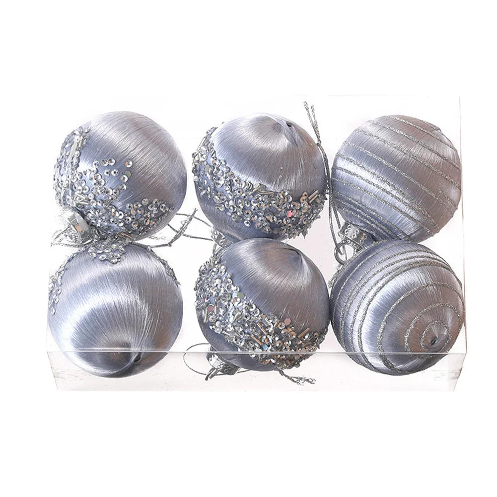 6PCS 6/8CM Christmas Balls Silk Sequin Christmas Ball Ornaments Xmas Hanging Tree Pendants 2024 Noel Navidad Decoration