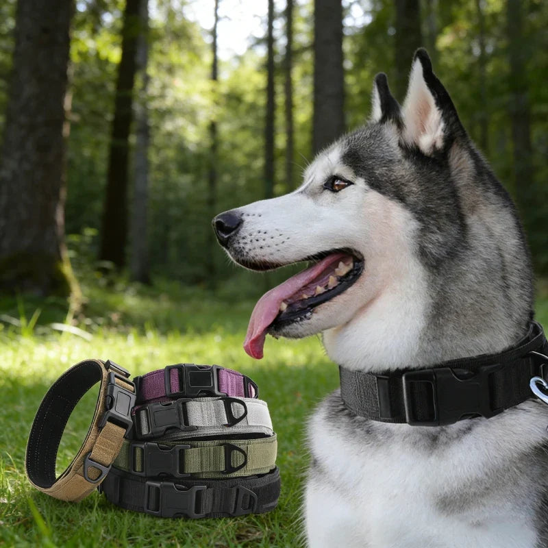 Tactical Dog Collar Adjustable Military Training Nylon Dog Collar with Control Handle and Heavy Metal Buckle for Large Pets