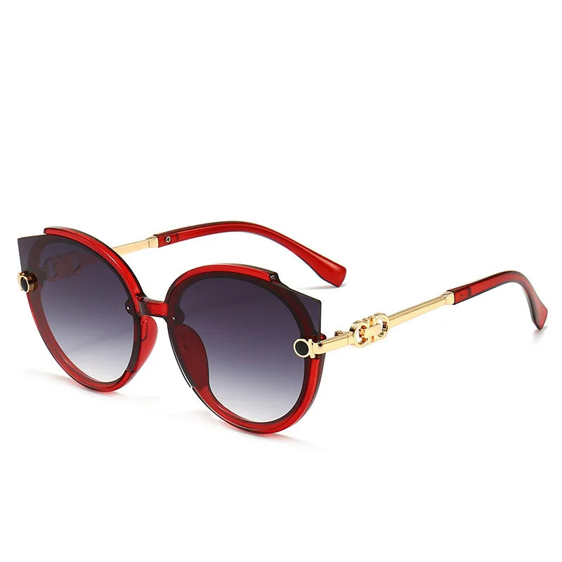 2024 New Vintage Cat Eye Round Sunglasses Women's Korean Version Metal Rimless Gradient Sun Glasses Luxury Shades UV400