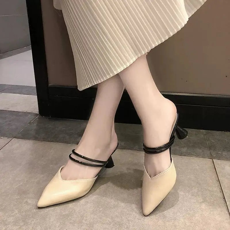 Elegant Woman Heeled Shoes Luxury Heel Shoe Striped Black Summer Women Sandals Fashion Designer Summer New 2023 High Slippers