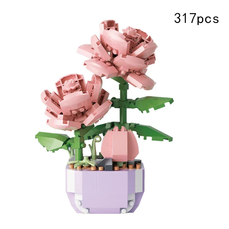 Flower Bouquet  Building Blocks Set Red Rose Valentine's Day Bricks  For Girls Friends Adults Home Ornaments DIY Block