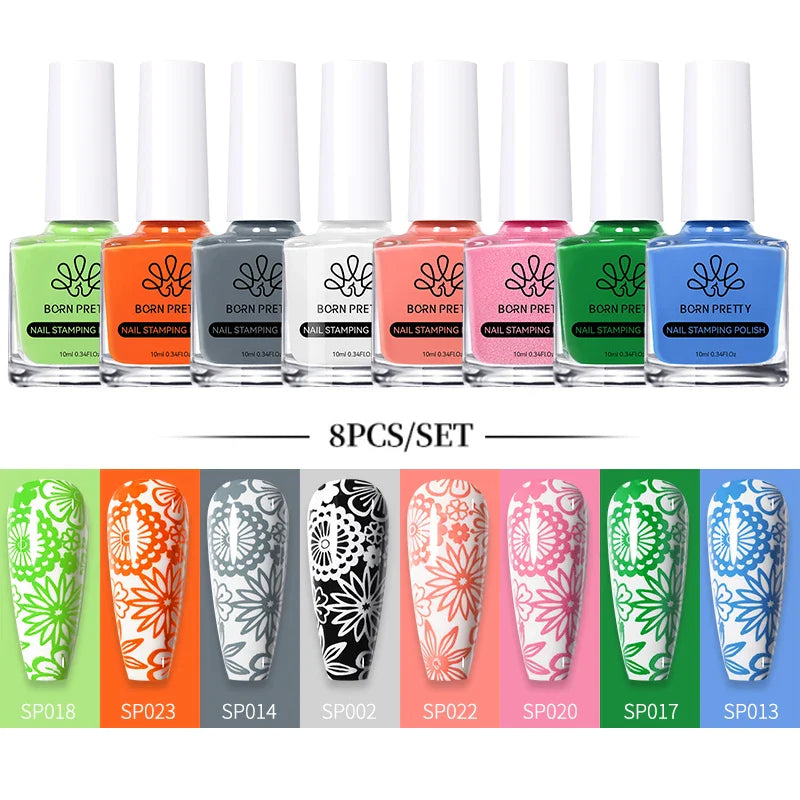 BORN PRETTY 10ml Stamping Nail Polish Set Gold Silver Black White Color Nail Printing Polish DIY for Nail Plate Design Varnish