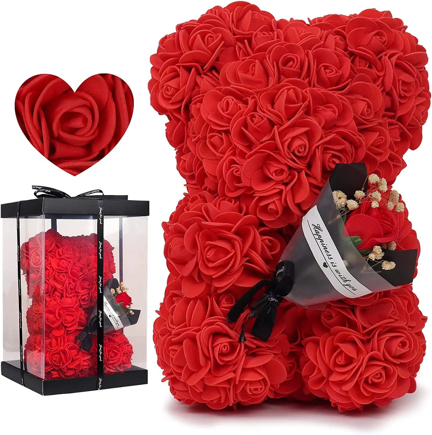 1pc 25cm Rose Bear with Flower Bouquet Artificial Foam Flowers Bear Romantic Creative Gifts for Valentines Day Anniversary Gift