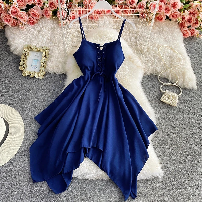 Women's Beach Travel Clothing 2022 Summer Sexy Solid Color Long Sling Dress Lady Casual Party V-Neck Skirts Female Dresses