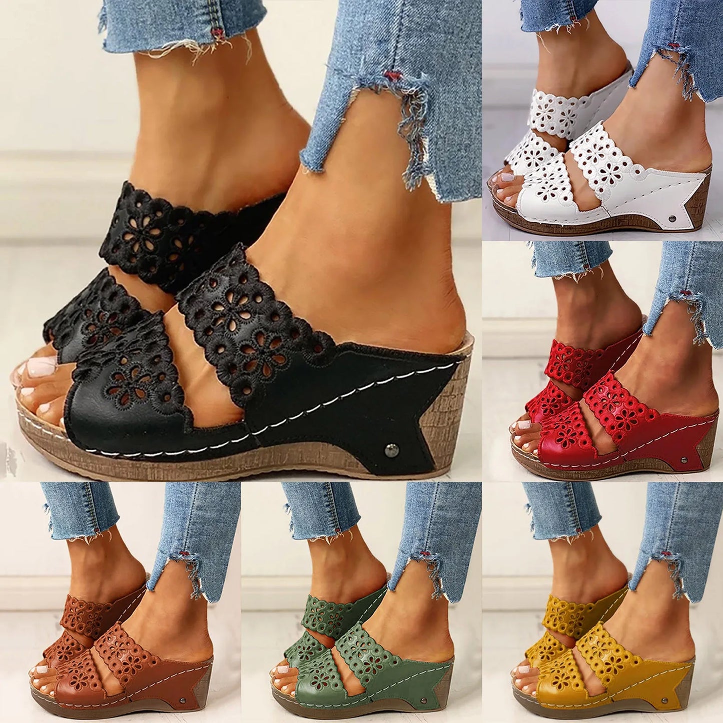 Womens Studded Sandals Size 8 Women Solid Slip On Casual Open Toe Wedges Comfortable Beach Shoes Sandals Slippers Heel Slides