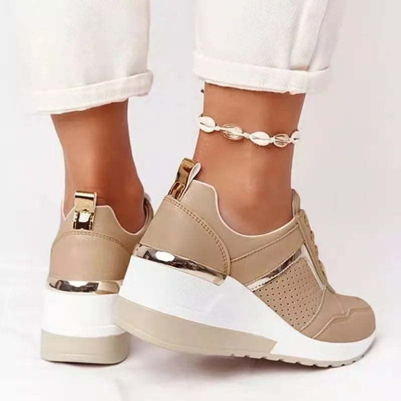 Women's Sneakers Platform Casual Shoes Solid Color Vulcanized Shoes Lace-Up Lightweight Tennis Shoe Wedges Plus Size Women Shoes