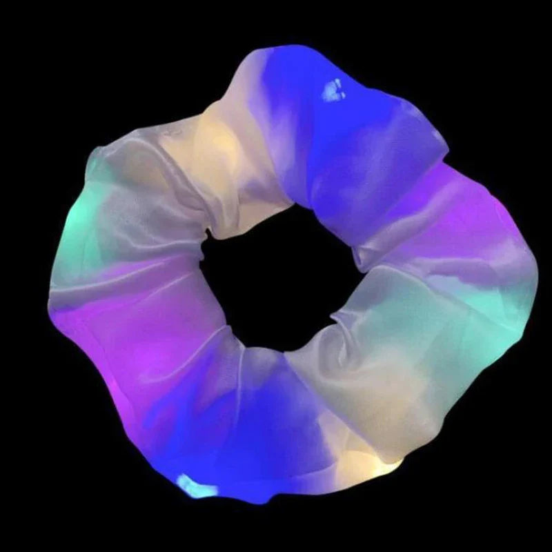 Colorful LED Hair Scrunchies Light Up Hair Bands Elastic LED Light Women Girls Hair Ties for Halloween Christmas Glow Part