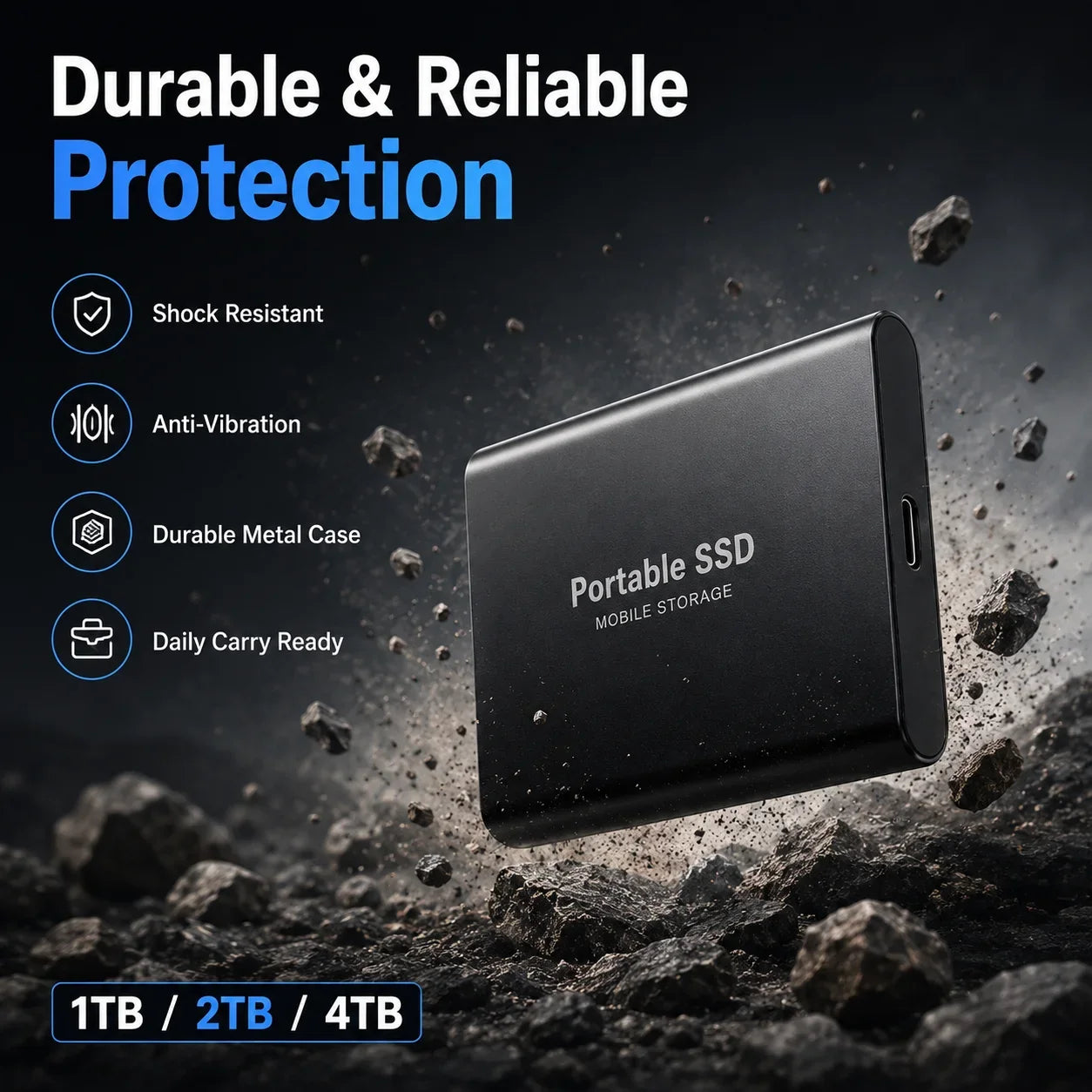 1TB 2TB Shockproof Portable External Hard Drive USB3.2 Type-C SSD Plug Play Hard Disk  For Laptop Mac