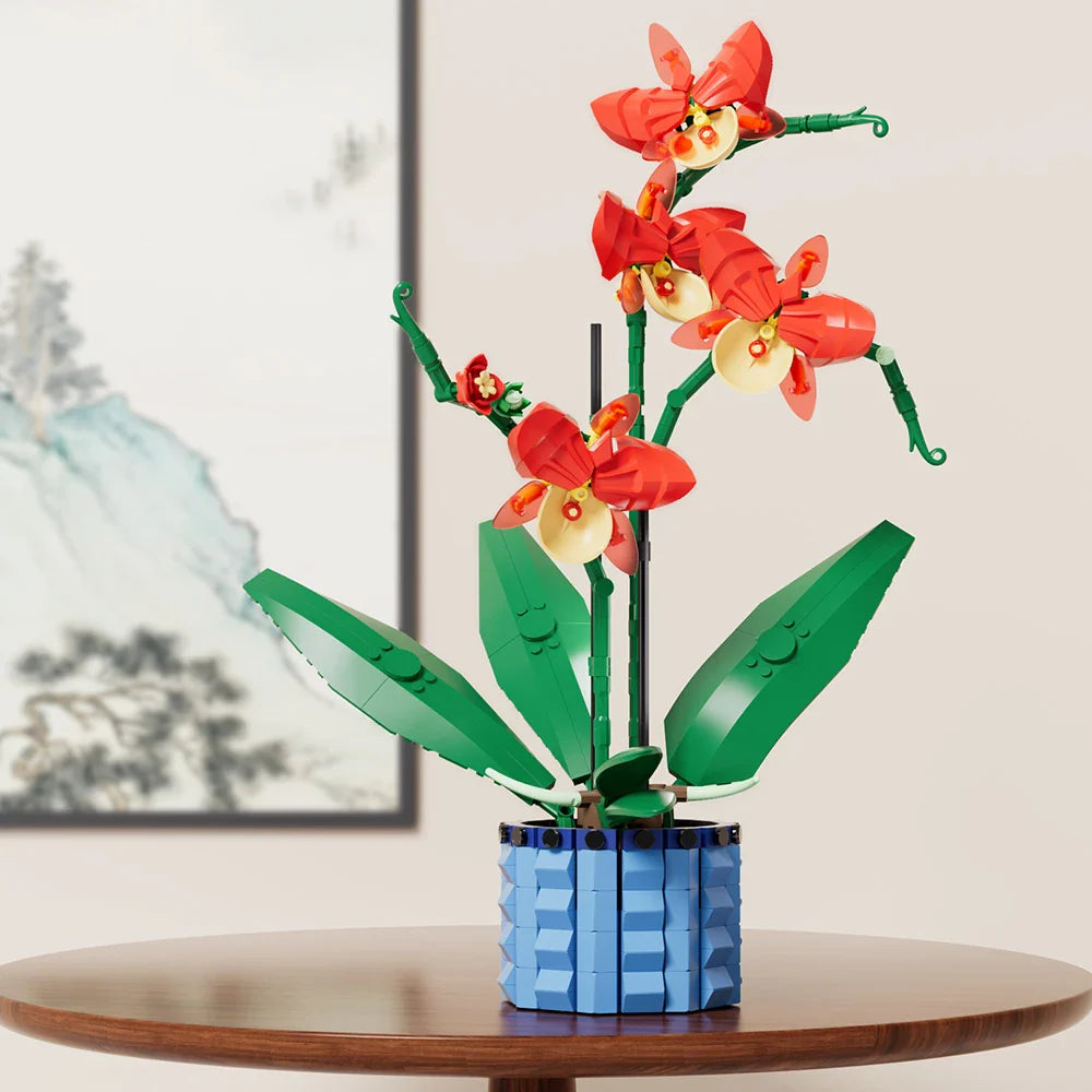 Building Blocks Set Orchid Flowers Bouquet Flower Blocks Bonsai Plant Model Bricks DIY Home Decoration Toys Kids Chirstmas Gifts