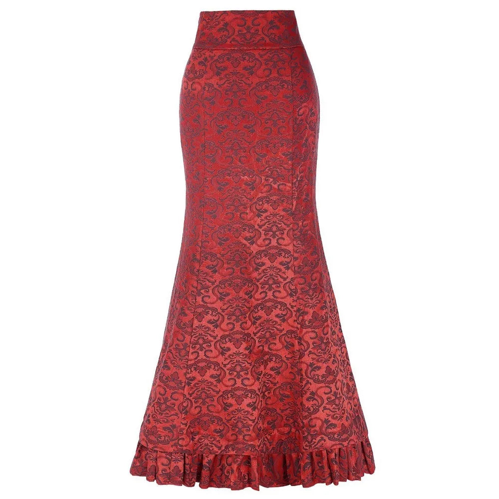Vintage Women Trumpet Mermaid Skirt Gothic Long Steampunk Skirt Maxi Fishtail Victorian Ladies Retro Bandage Skirt Y2k Steetwear