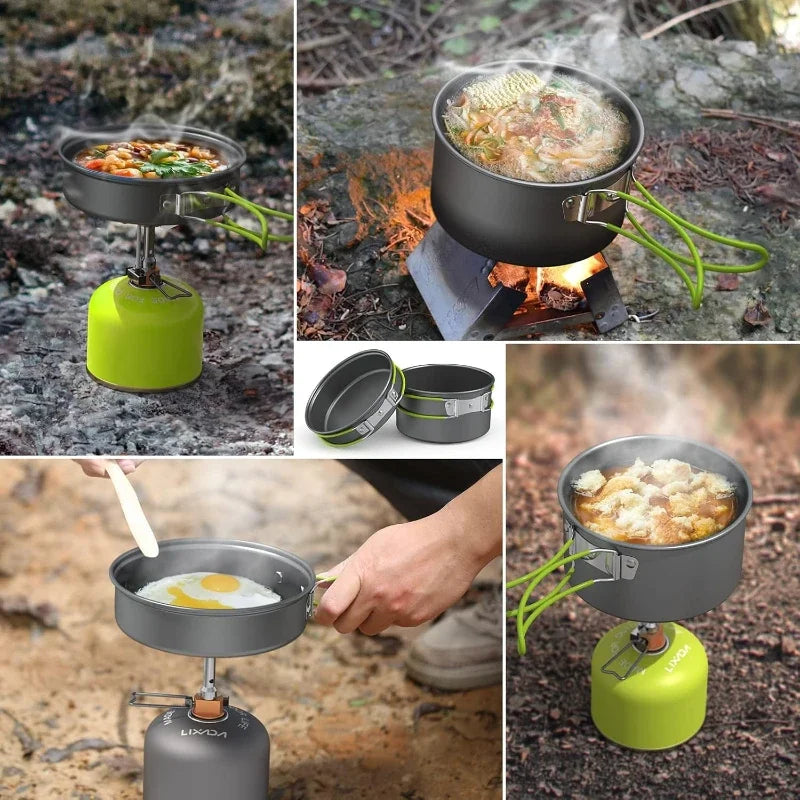 Camping Cooking Set, Outdoor Kitchenware Set, Aluminum Portable Tableware Kitchenware POTS Bowls Kettles Hiking Picnic Equipment