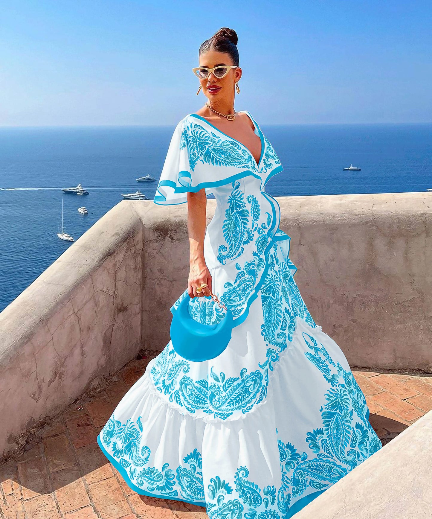 New Shadow Cap Midi Dresses Women Cloak Sleeves Dress V Neck Halter Boho Summer Party Evening Female Vestidos Robe Summer