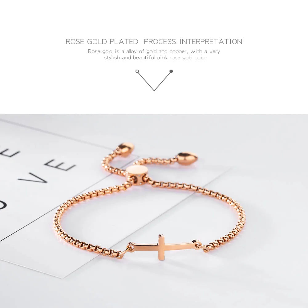 Lokaer Simple Student Cross Bracelet Friendship Jewelry Birthday Gifts Stainless Steel Women's Charm Bracelet Box Chain B17097