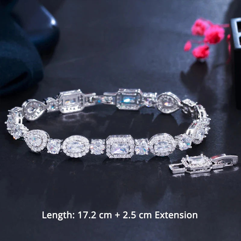 Cubic Zirconia Stone Silver Color Tennis Bracelet