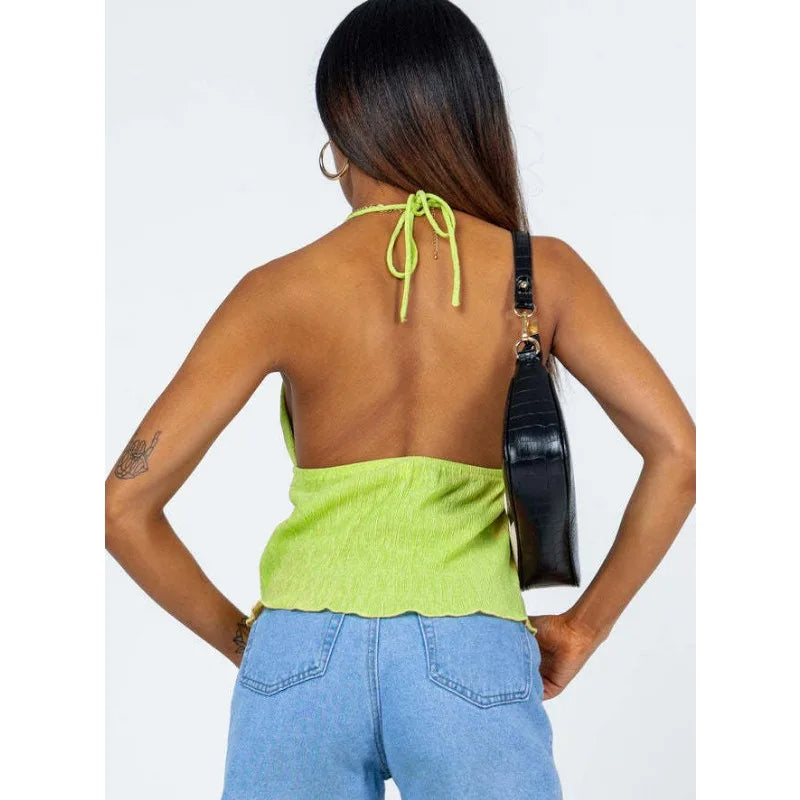 Vest Y2K Top Clubwear New Halter Lace-up Camisole Sexy Lady Backless Tanks Summer Split Crop Top Camis Tank  New