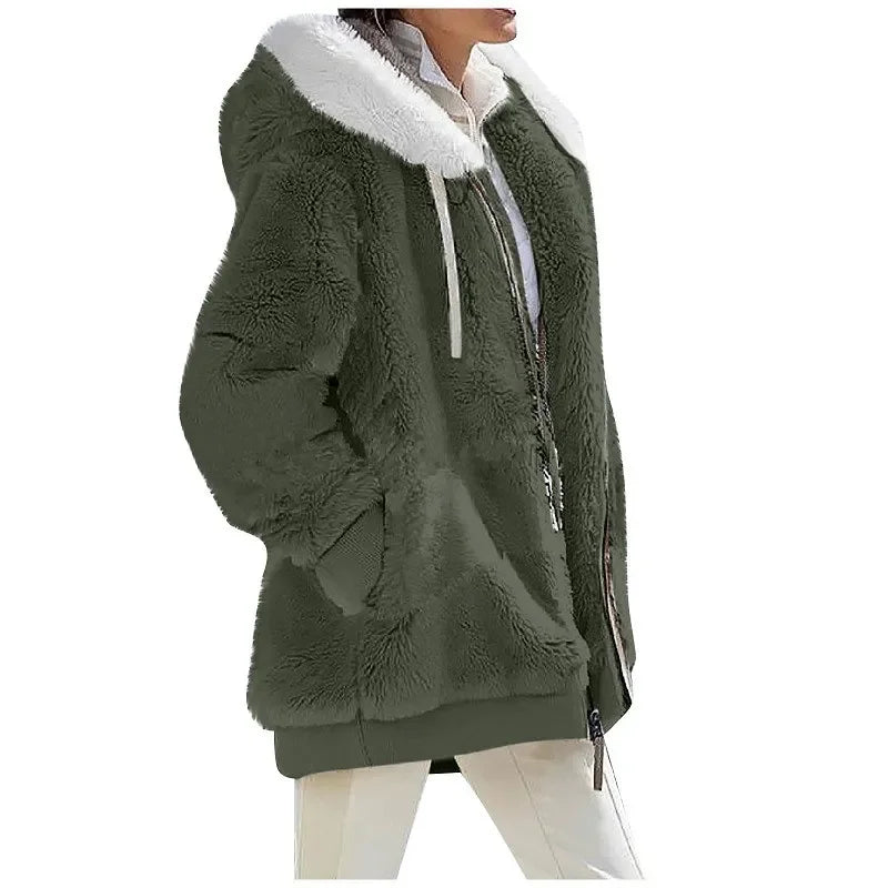 Fashion Women's Coat, Hooded Zipper Lady Cashmere Fleece Jacket.