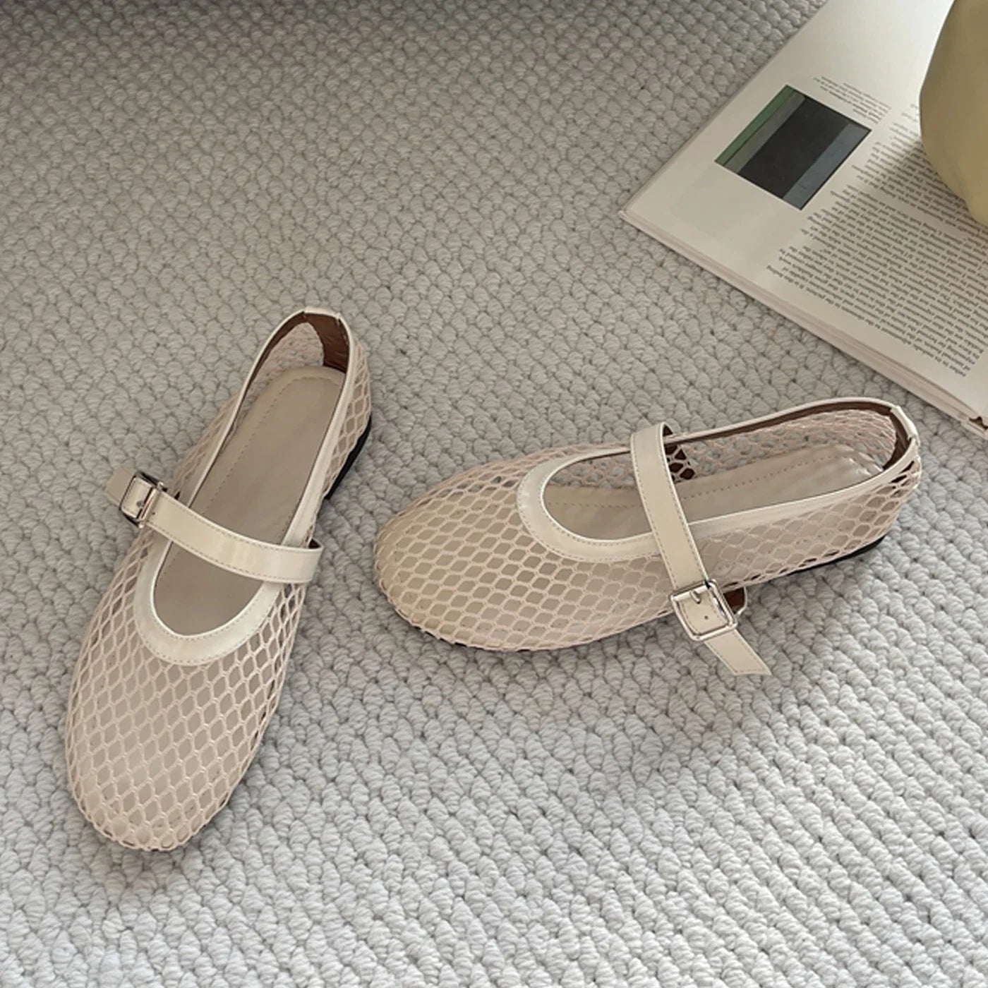 Aneikeh Summer Fishing Net Flat Bottom Sandals Hollow Design Fashio Low Cut Shallow Comfortable Beach Roman Women Shoes