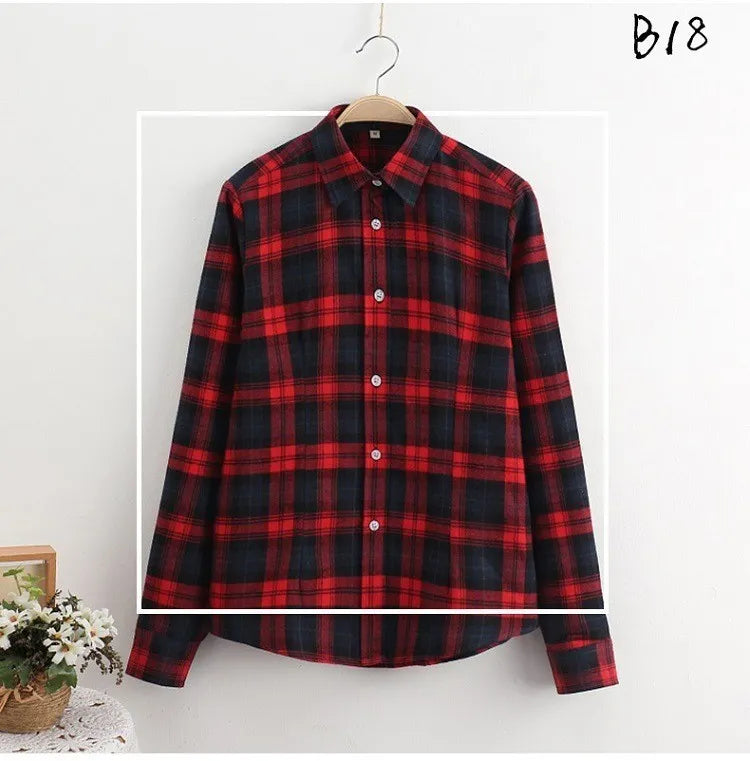 Women's Shirts 2023 Autumn and Winter female shirt plaid shirt women slim long sleeve cotton Blouse top female outerwear