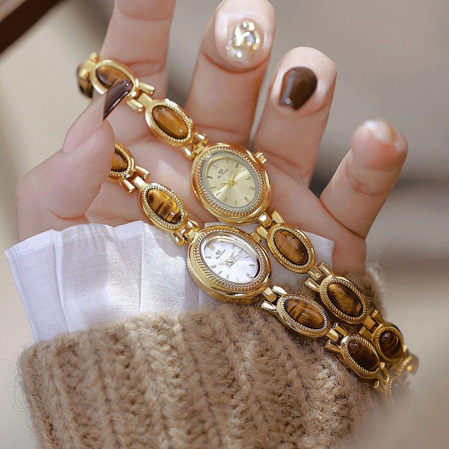 Luxury Golden Vintage Watch Women Elegant Amber Jewelry Quartz Wristwatch New In Women's Watches Fashion Bracelet Gold Watch