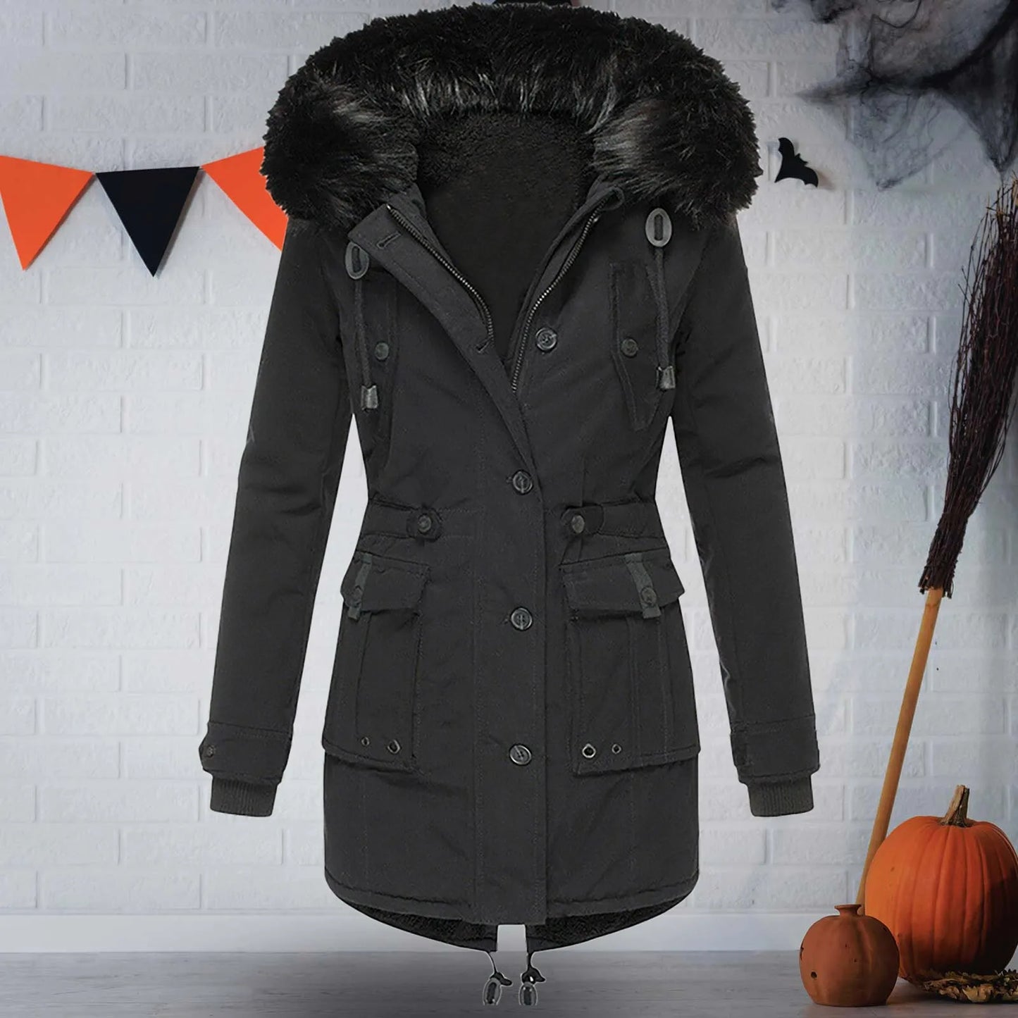1 Pcs Winter Down Padded Coat for Women Plus Size Puffer Jacket Thick Thermal Fleece Lined Parka Fur Collar Hooded Outwear Loose